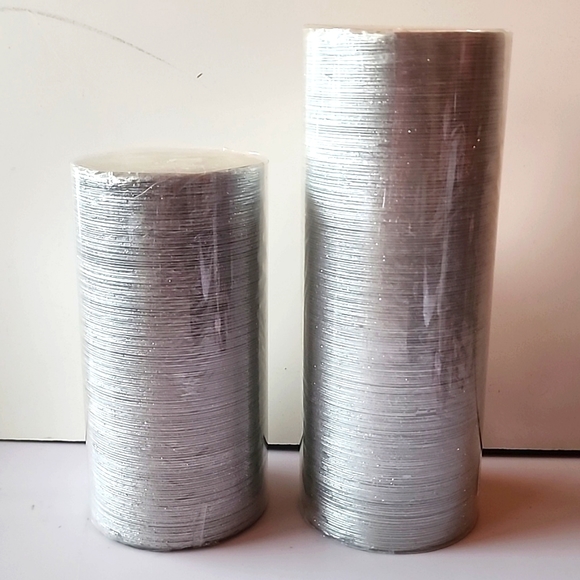 NEW. Set of 2, At Home Decorative Silver Candles. - Picture 1 of 5